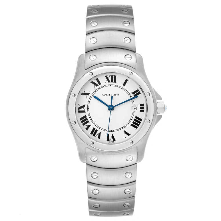 Cartier,Santos de Cartier 33mm,33mm,Stainless Steel,Silver,Quartz,Day,Sapphire,Crystal Glass,W20027K1