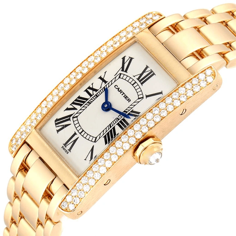 Cartier,Tank 28x19mm,28x19mm,Yellow Gold,Silver,Quartz,Sapphire,Crystal Glass,Square,WB7012K2