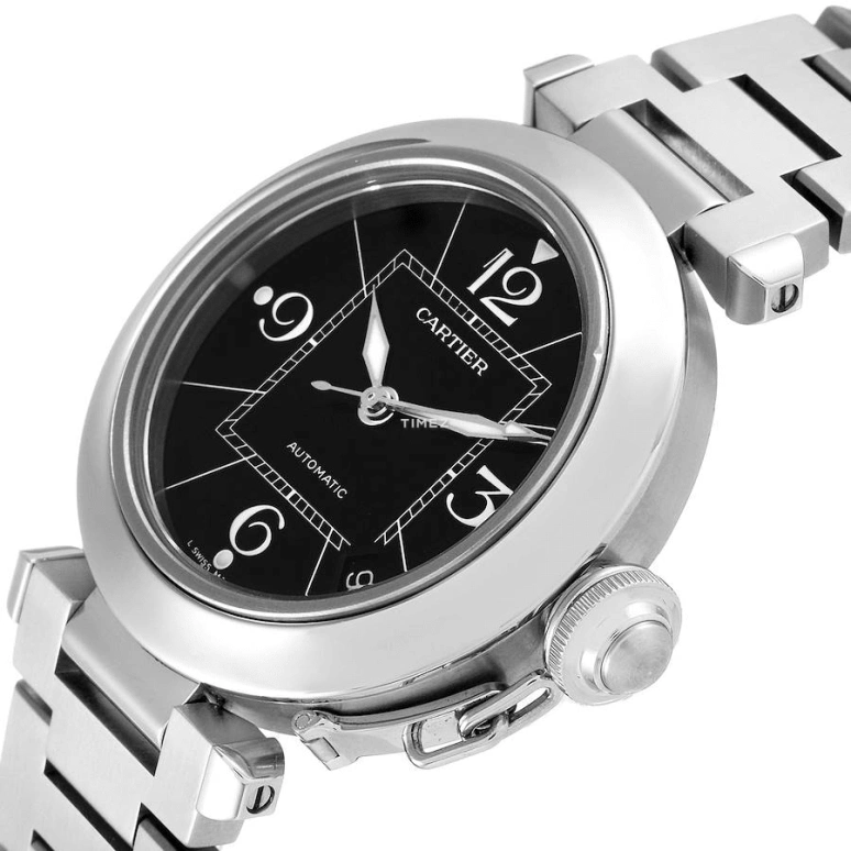 Cartier,Pasha de Cartier 35mm,35mm,Stainless Steel,Black,Quartz,Day,Sapphire,Crystal Glass,W31076M7
