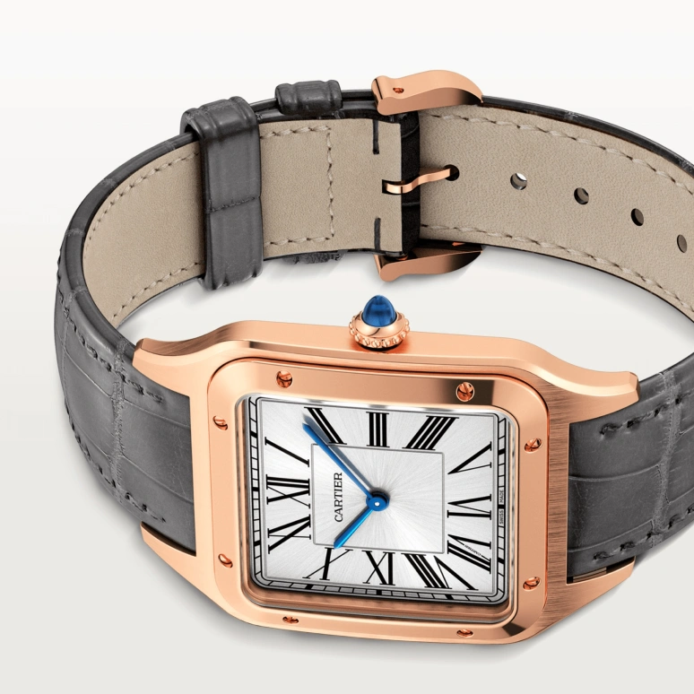 Cartier,Santos de Cartier 46.60x33.90mm,46.60x33.90mm,Rose Gold,Silver,Handwound,36hours,In-house Caliber,WGSA0032