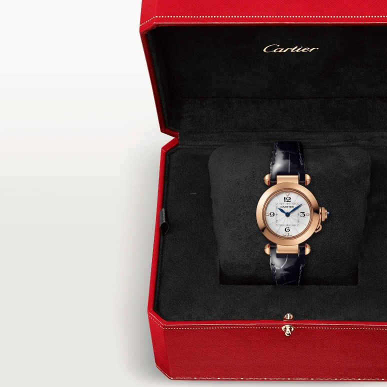 Cartier,Pasha de Cartier 30mm,30mm,Rose Gold,Silver,Quartz,Sapphire,Crystal Glass,Round,WGPA0018