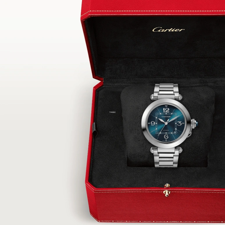 Cartier,Pasha de Cartier 41mm,41mm,Stainless Steel,Blue,Automatic,Day,42hours,WSPA0038