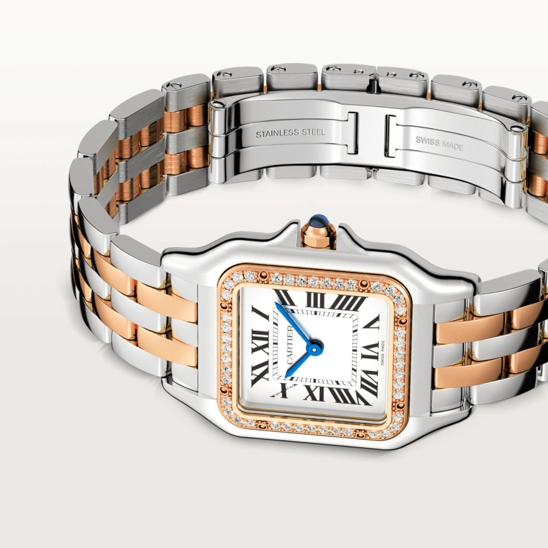 Cartier,Panthère de Cartier 29x37mm,29x37mm,Stainless Steel,Rose Gold,Silver,Quartz,Sapphire,Crystal Glass,Square,W3PN0007