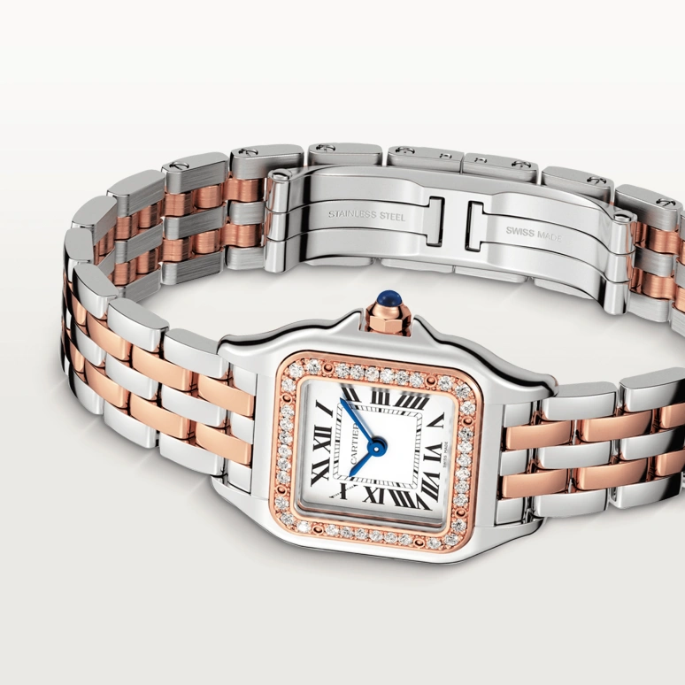 Cartier,Panthère de Cartier 22x30mm,22x30mm,Stainless Steel,Rose Gold,White,Quartz,Sapphire,Crystal Glass,Square,W3PN0006