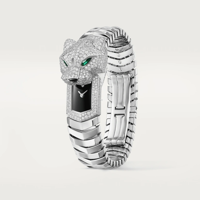 Cartier,Panthère de Cartier 38.30x15.20mm,38.30x15.20mm,White Gold,Black,Quartz,Sapphire,Crystal Glass,Other,HPI01741