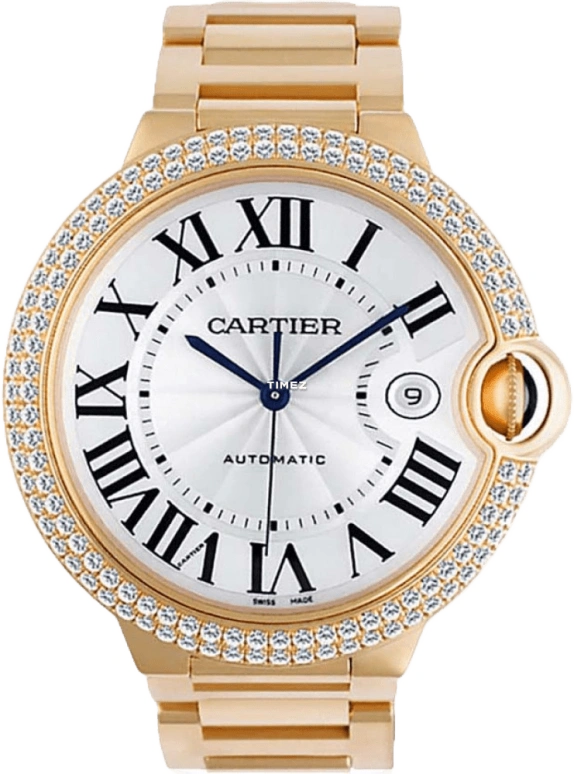 Cartier,Ballon Bleu de Cartier 42mm,42mm,Rose Gold,Silver,Automatic,Day,Sapphire,Crystal Glass,WE9008Z3