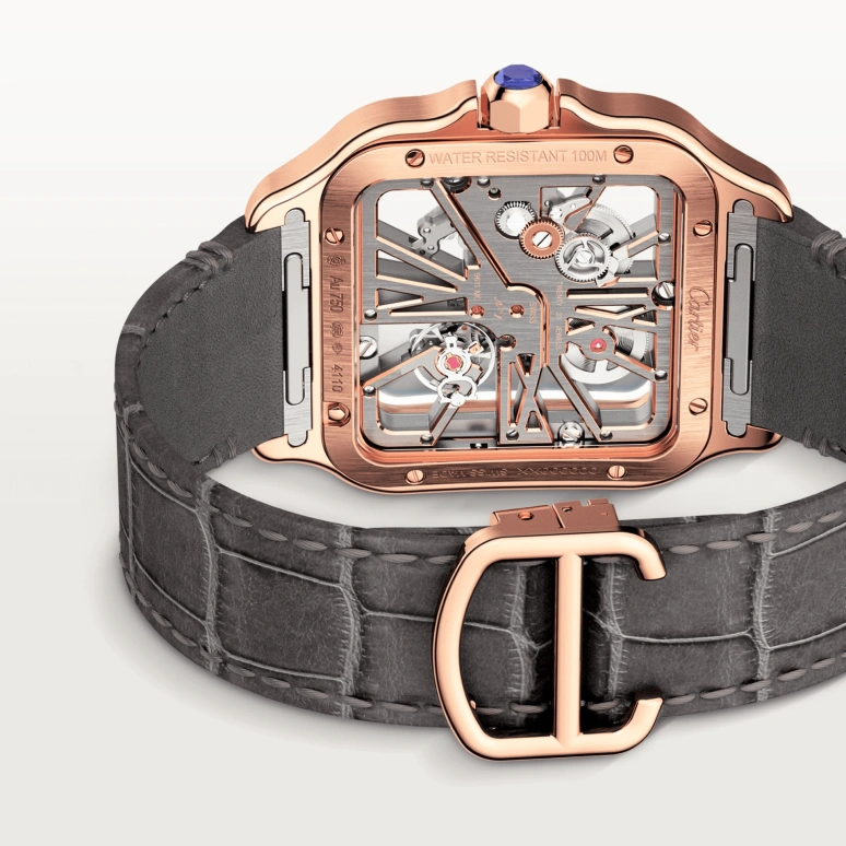Cartier,Santos de Cartier 39.80mm,39.80mm,Rose Gold,Grey,Rose Gold,Handwound,72hours,In-house Caliber,WHSA0018