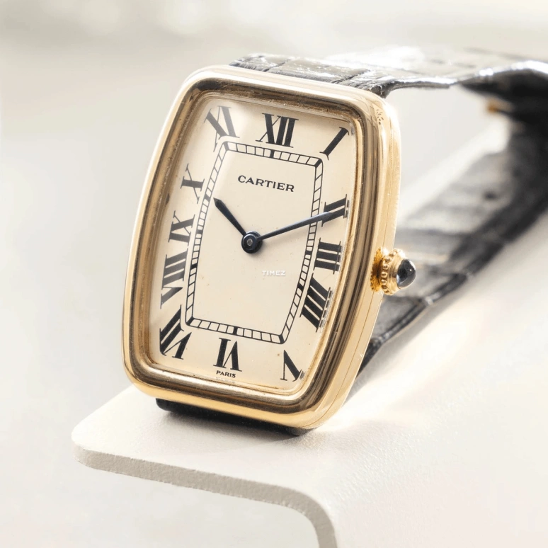 Cartier,Tonneau 25mm,25mm,Yellow Gold,White,Handwound,Hardlex,Tonneau,7810
