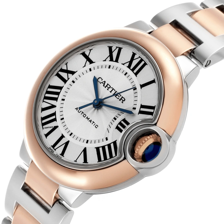 Cartier,Ballon Bleu de Cartier 33mm,33mm,Stainless Steel,Rose Gold,Silver,Automatic,Sapphire,Crystal Glass,Round,W2BB0023