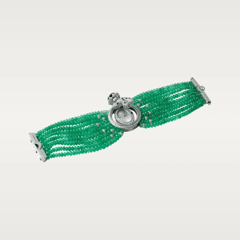 Cartier,High Jewelry Watches ,White Gold,Silver,Quartz,Silver,Green,Diamonds,Onyx,Emerald,HPI00543