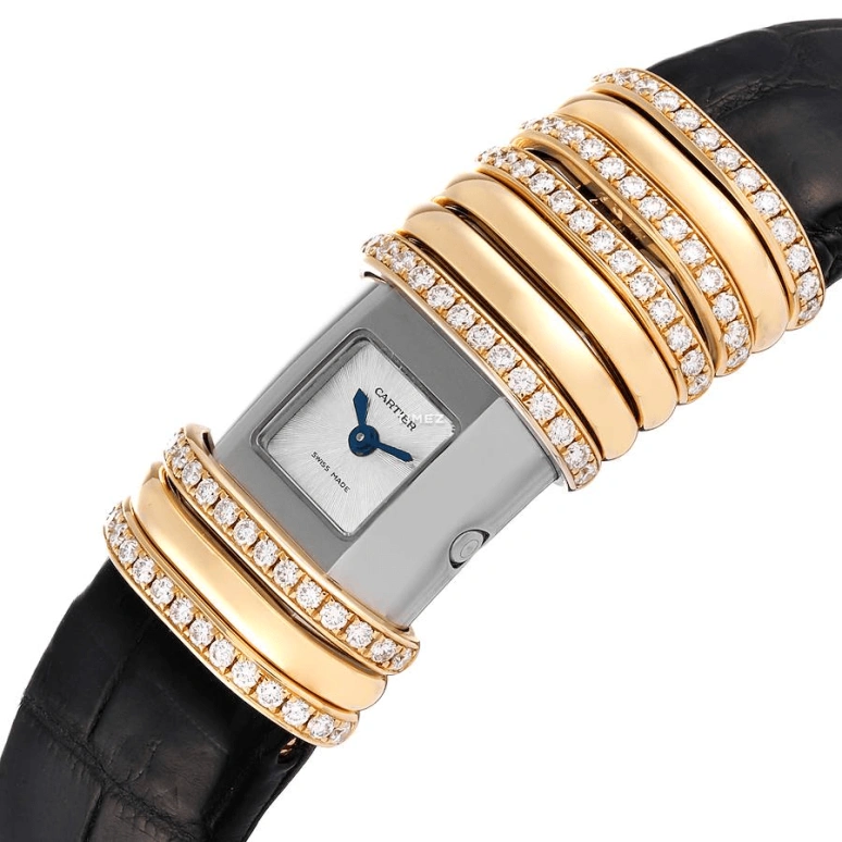 Cartier,Other 39x18mm,39x18mm,Yellow Gold,Titanium,Silver,Quartz,Sapphire,Crystal Glass,Rectangular,WT000150