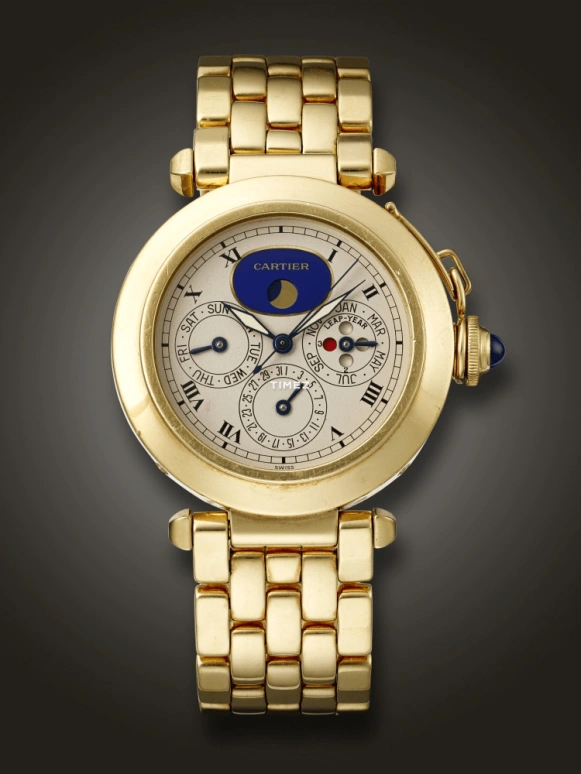 Cartier,Pasha de Cartier 38mm,38mm,Yellow Gold,Cream white,Quartz,Moonphase,Perpetual Calendar,Leap Year,Month,Sapphire,Round,30003