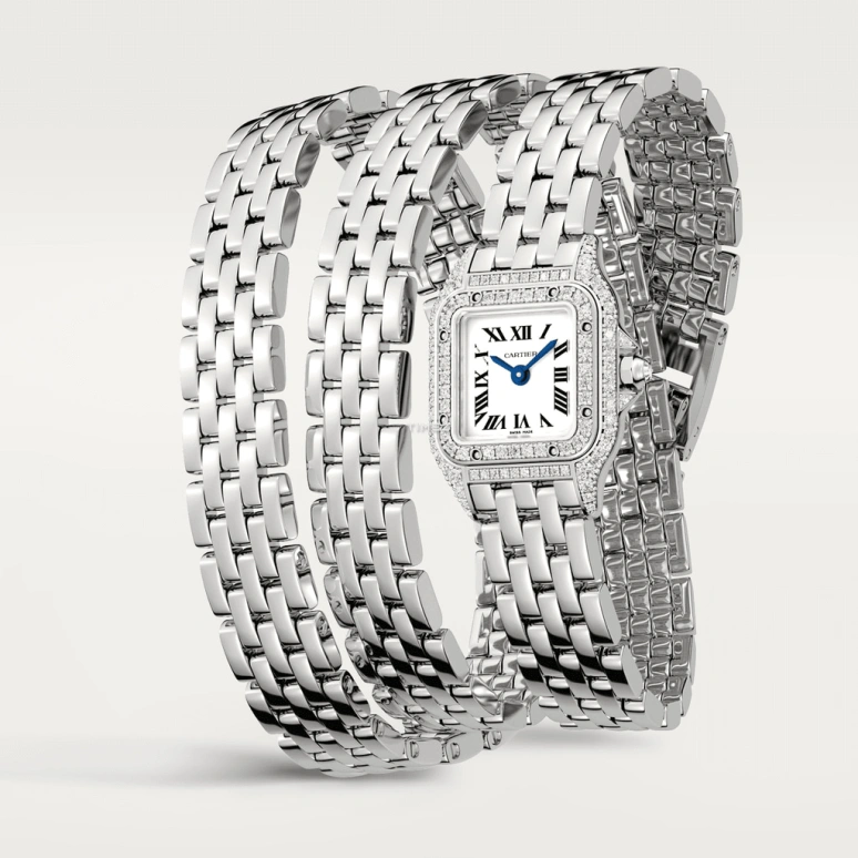 Cartier,Panthère de Cartier 20x25mm,20x25mm,White Gold,Silver,Quartz,Sapphire,Crystal Glass,Square,WJPN0011