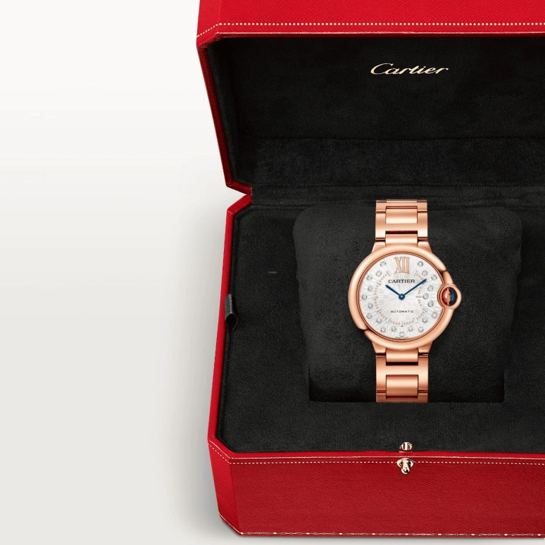 Cartier,Ballon Bleu de Cartier 36mm,36mm,Rose Gold,Silver,Automatic,Sapphire,Crystal Glass,Round,WGBB0055