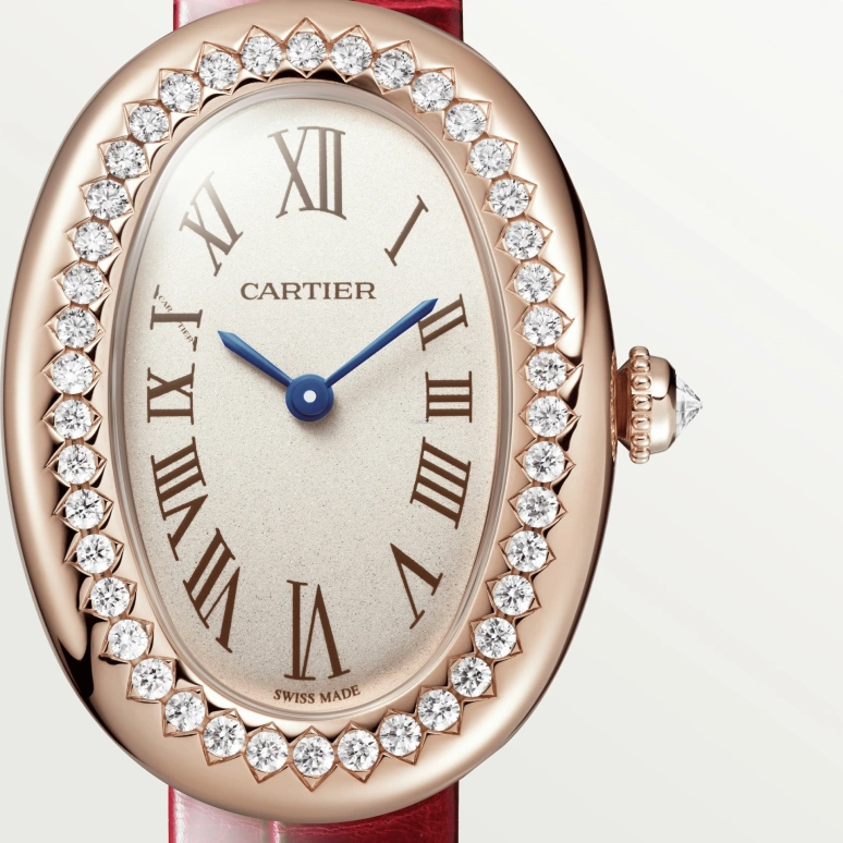 Cartier,Baignoire 31.40x23.09mm,31.40x23.09mm,Rose Gold,Silver,Quartz,Sapphire,Crystal Glass,Oval,WJBA0031