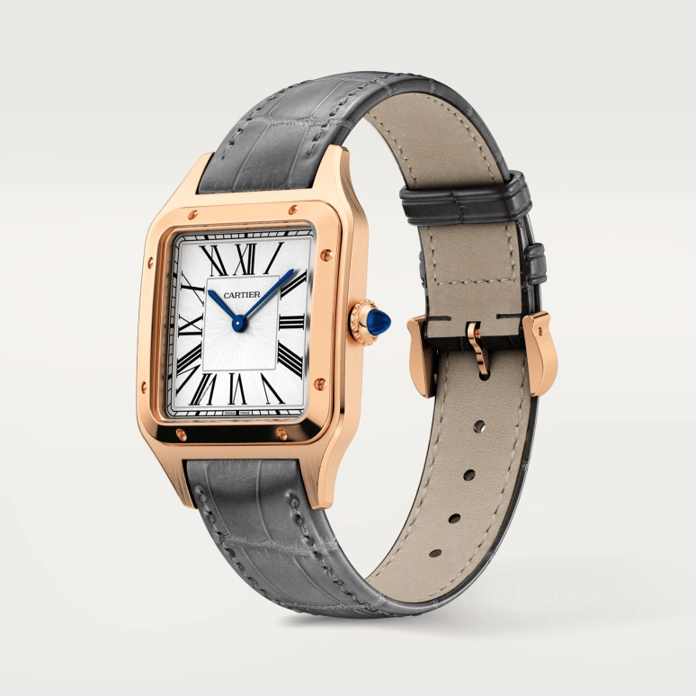 Cartier,Santos de Cartier 43.50x31.40mm,43.50x31.40mm,Rose Gold,Silver,Quartz,Sapphire,Crystal Glass,Square,WGSA0021