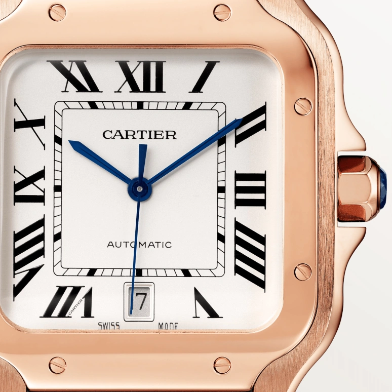 Cartier,Santos de Cartier 39.80x47.50mm,39.80x47.50mm,Rose Gold,Silver,Automatic,Day,42hours,WGSA0019