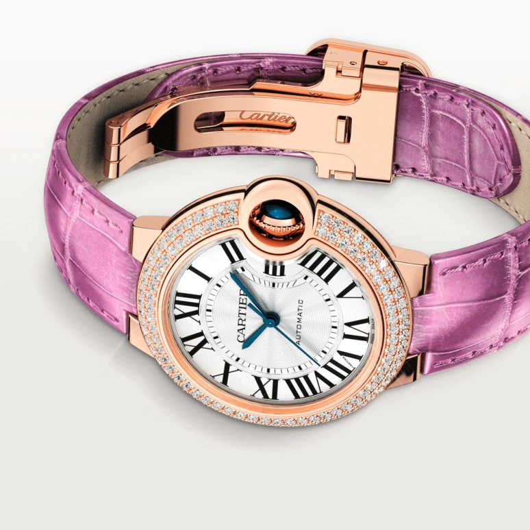 Cartier,Ballon Bleu de Cartier 33mm,33mm,Rose Gold,Silver,Automatic,Sapphire,Crystal Glass,Round,WJBB0051