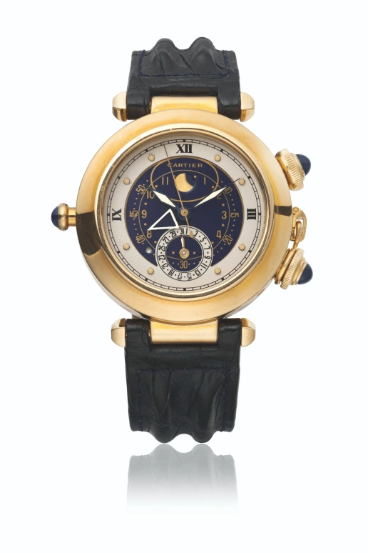 Cartier,Pasha de Cartier 38mm,38mm,Yellow Gold,Blue,White,Quartz,Moonphase,Day,Alarm,30011