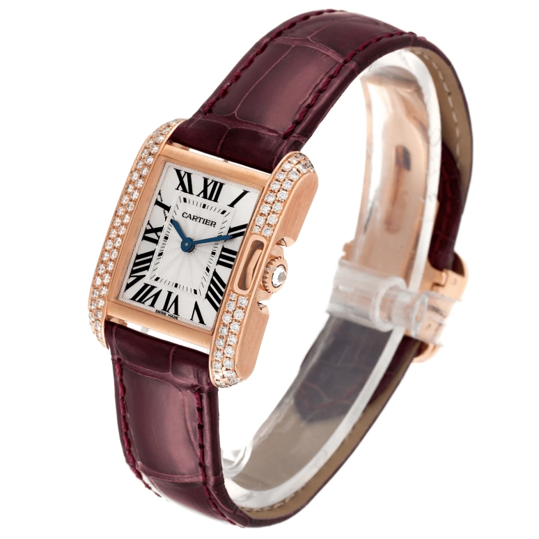 Cartier,Tank 30.20x22.70mm,30.20x22.70mm,Rose Gold,Silver,Quartz,In-house Caliber,Sapphire,Crystal Glass,WT100013