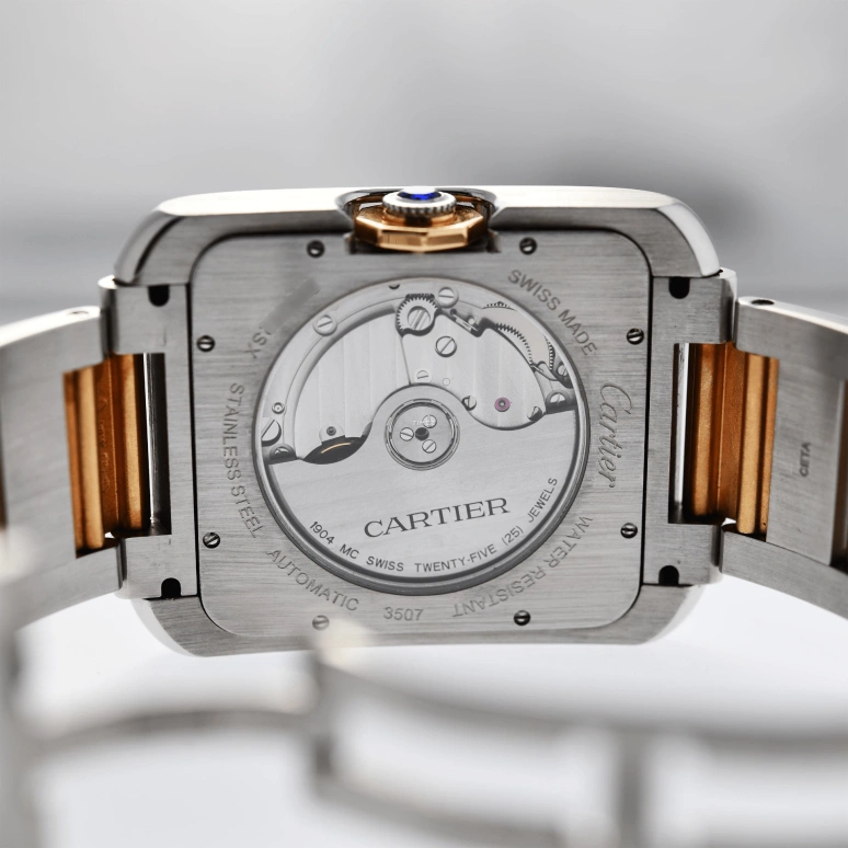 Cartier,Tank 47x36mm,47x36mm,Stainless Steel,Rose Gold,Silver,Automatic,Day,Sapphire,Crystal Glass,3507