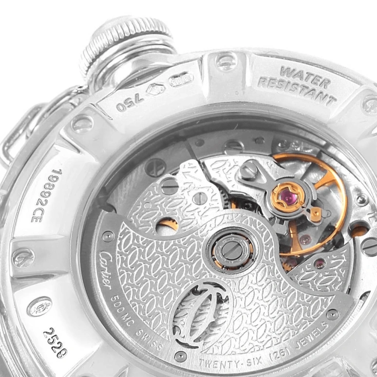 Cartier,Pasha de Cartier 32mm,32mm,White Gold,Silver,Automatic,Day,Sapphire,Crystal Glass,WJ116136