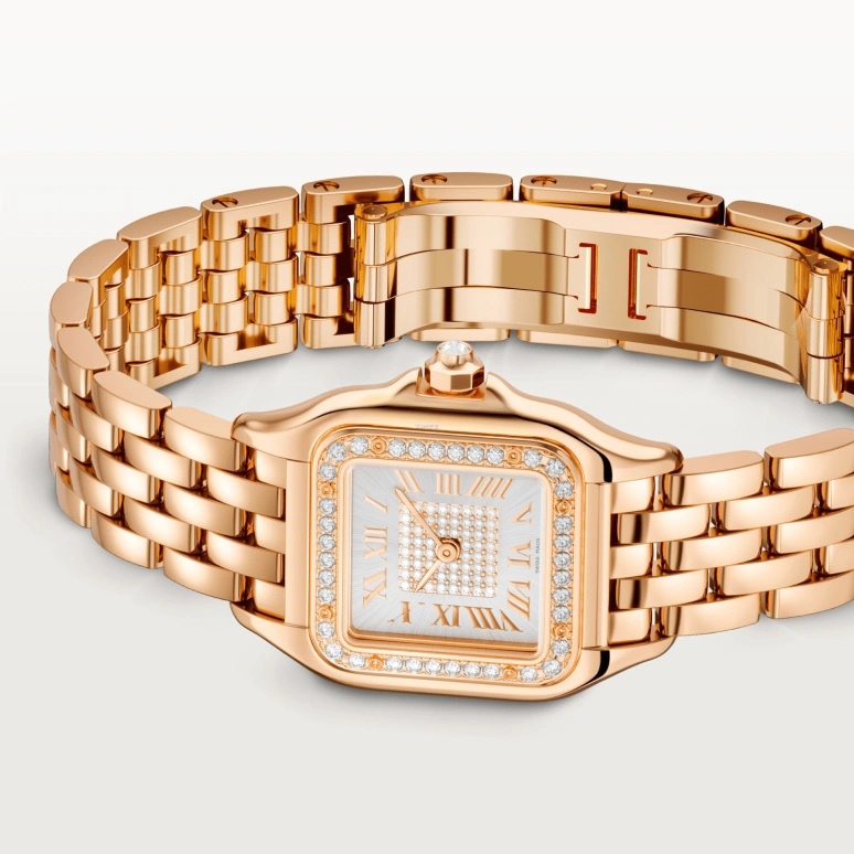 Cartier,Panthère de Cartier 30.30x22mm,30.30x22mm,Rose Gold,Silver,Quartz,Sapphire,Crystal Glass,Square,WJPN0039