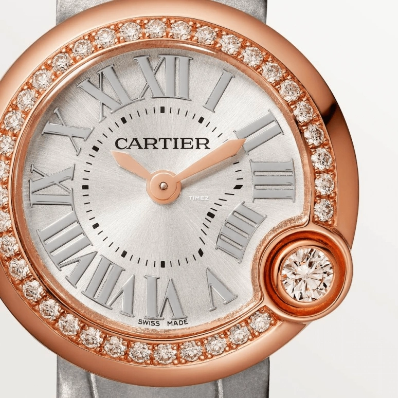 Cartier,Ballon Blanc de Cartier 26mm,26mm,Rose Gold,Silver,Quartz,Sapphire,Crystal Glass,Round,WJBL0006