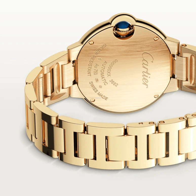 Cartier,Ballon Bleu de Cartier 33mm,33mm,Yellow Gold,Silver,Automatic,Sapphire,Crystal Glass,Round,WGBB0045