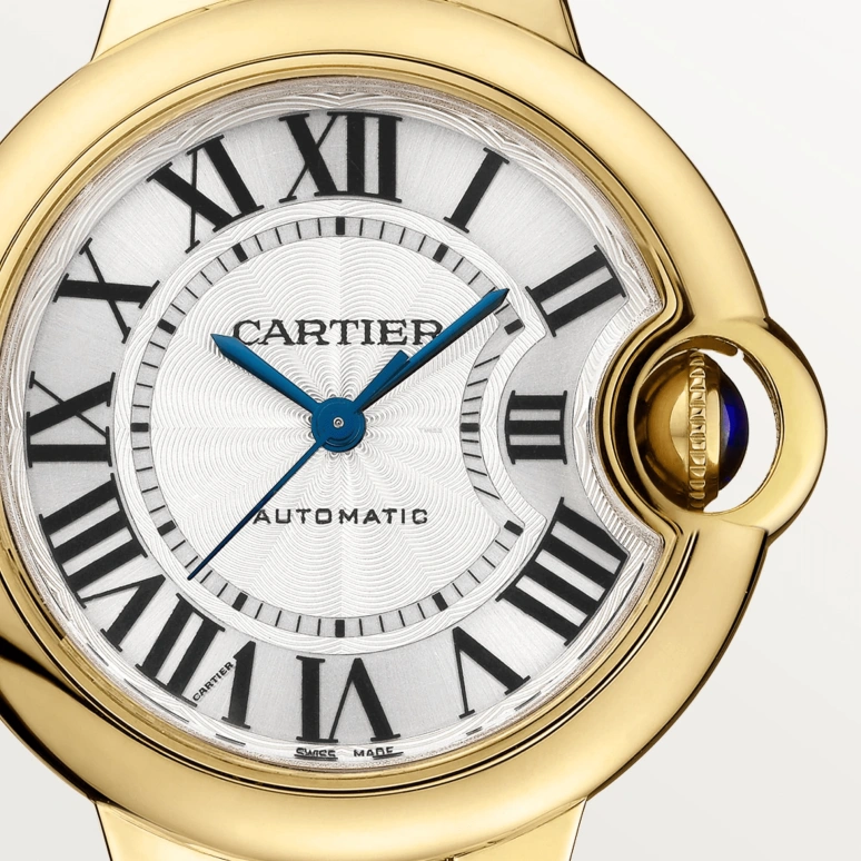 Cartier,Ballon Bleu de Cartier 33mm,33mm,Yellow Gold,Silver,Automatic,Sapphire,Crystal Glass,Round,WGBB0045