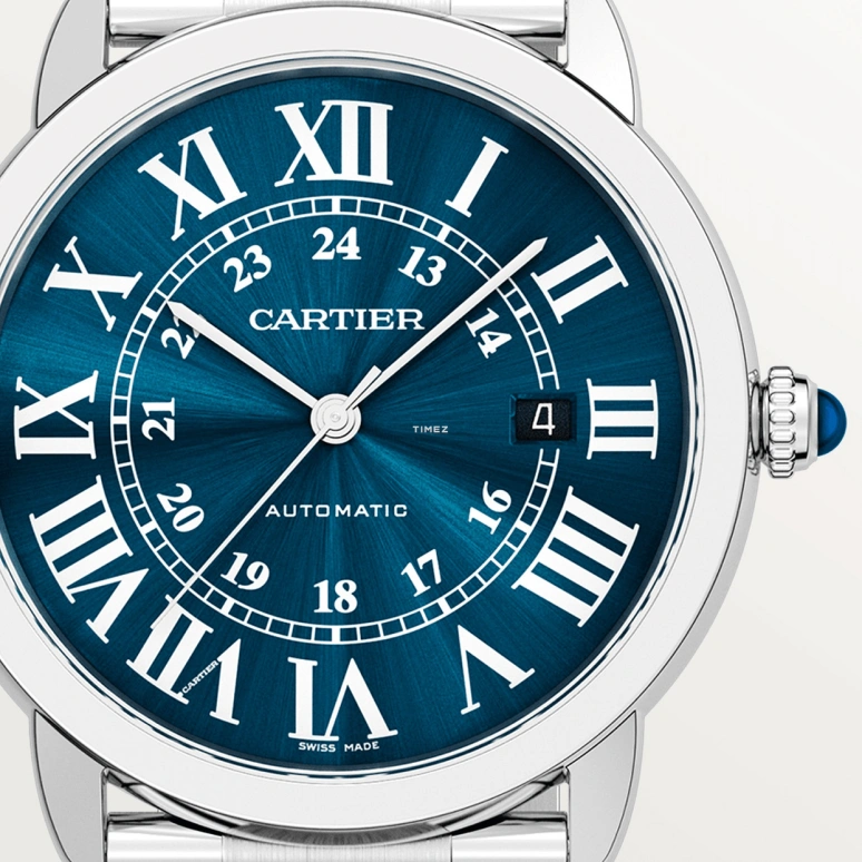 Cartier,Ronde de Cartier 42mm,42mm,Stainless Steel,Blue,Automatic,Day,42hours,WSRN0023
