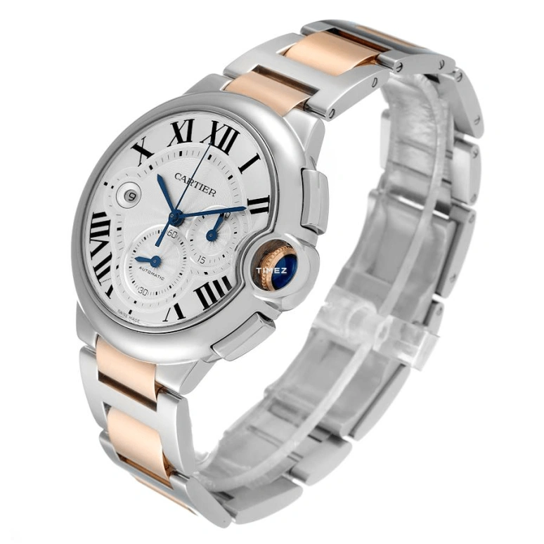 Cartier,Ballon Bleu de Cartier 44mm,44mm,Stainless Steel,Rose Gold,Silver,Automatic,Chronograph,Day,W6920063