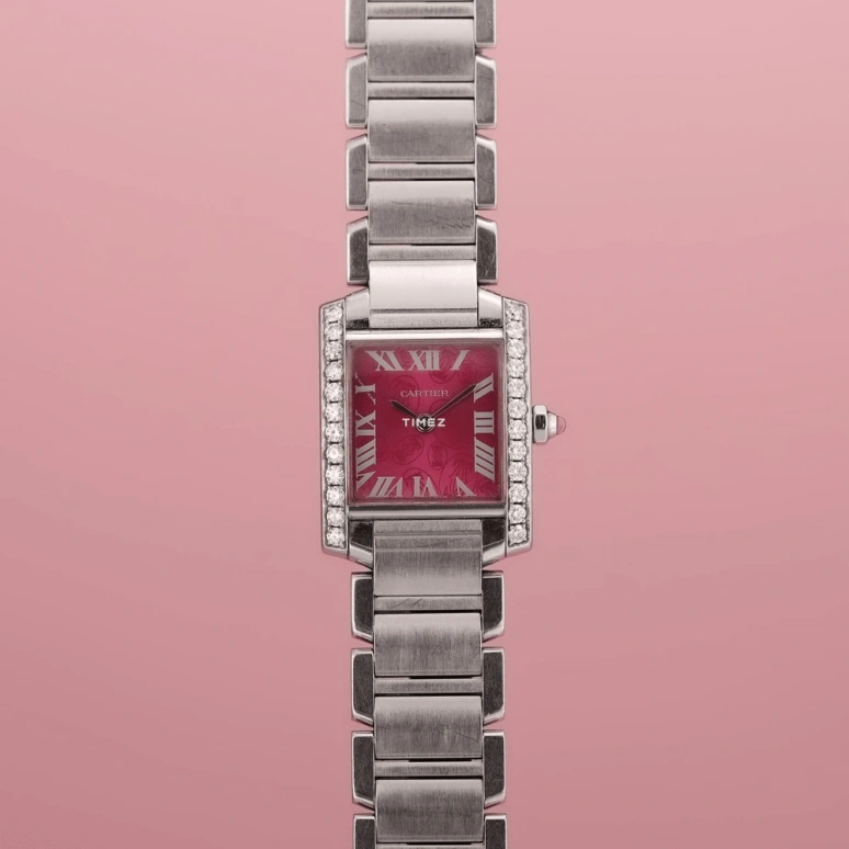 Cartier,Tank 20mm,20mm,Stainless Steel,Pink,Quartz,Sapphire,Square,2384