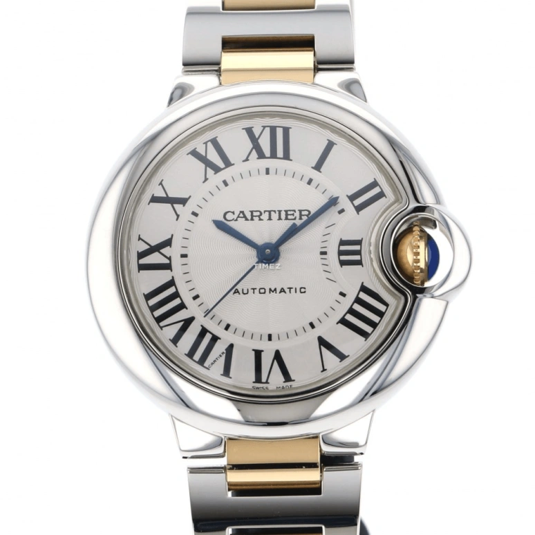 Cartier,Ballon Bleu de Cartier 33mm,33mm,Stainless Steel,Yellow Gold,Silver,Automatic,Sapphire,Crystal Glass,Round,W2BB0002