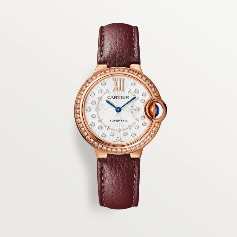 Cartier,Ballon Bleu de Cartier 33mm,33mm,Rose Gold,Silver,Automatic,Sapphire,Crystal Glass,Round,WJBB0084
