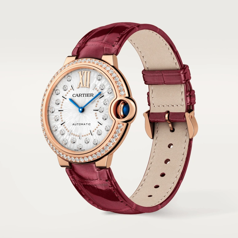 Cartier,Ballon Bleu de Cartier 36mm,36mm,Rose Gold,Silver,Automatic,Sapphire,Crystal Glass,Round,WJBB0081