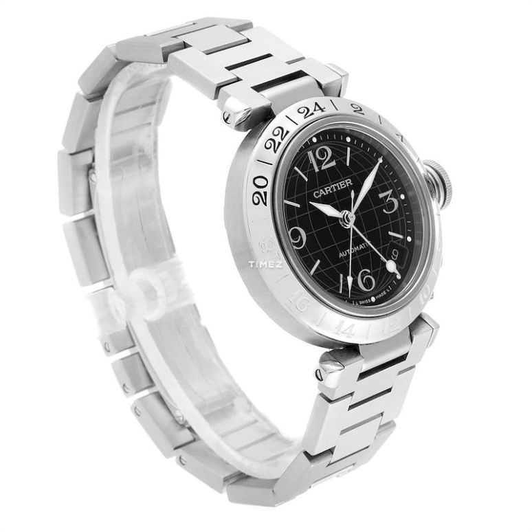 Cartier,Pasha de Cartier 42mm,42mm,Stainless Steel,Black,Automatic,Day,Dule Time,W31049M7