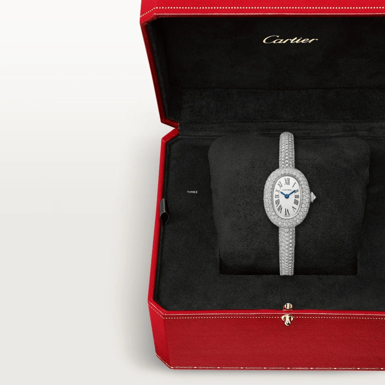 Cartier,Baignoire 24.60x18.70mm,24.60x18.70mm,White Gold,Silver,Quartz,Sapphire,Crystal Glass,Oval,HPI01822