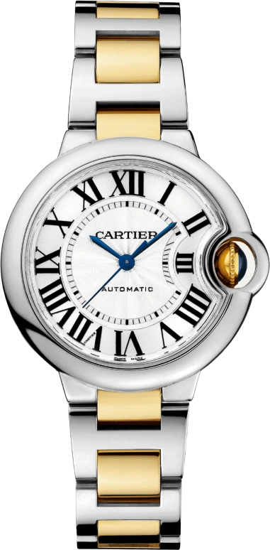 Cartier,Ballon Bleu de Cartier 33mm,33mm,Stainless Steel,Yellow Gold,Silver,Automatic,Sapphire,Crystal Glass,Round,W2BB0029