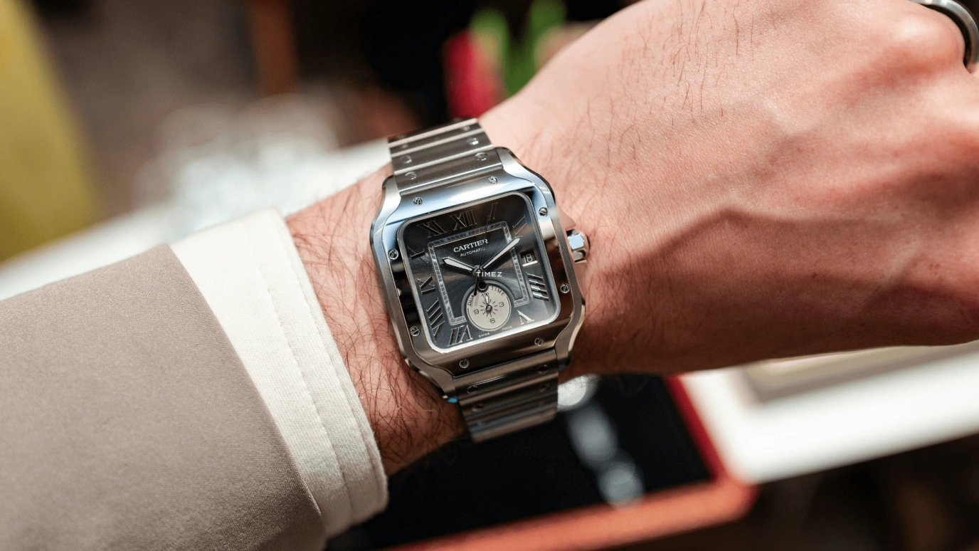 Cartier,Santos de Cartier 40.20x47.50mm,40.20x47.50mm,Stainless Steel,Grey,Coal Gray,Automatic,Day,Dule Time,WSSA0076