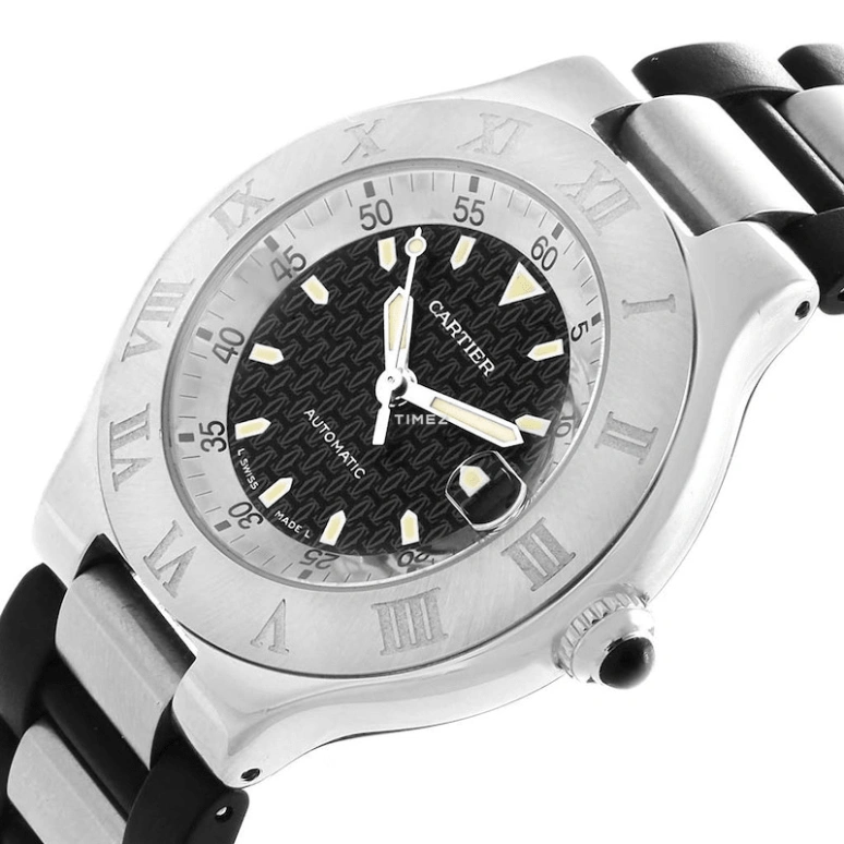 Cartier,21 Chronoscaph 37mm,37mm,Stainless Steel,Black,Automatic,Day,Sapphire,Crystal Glass,W10147U2