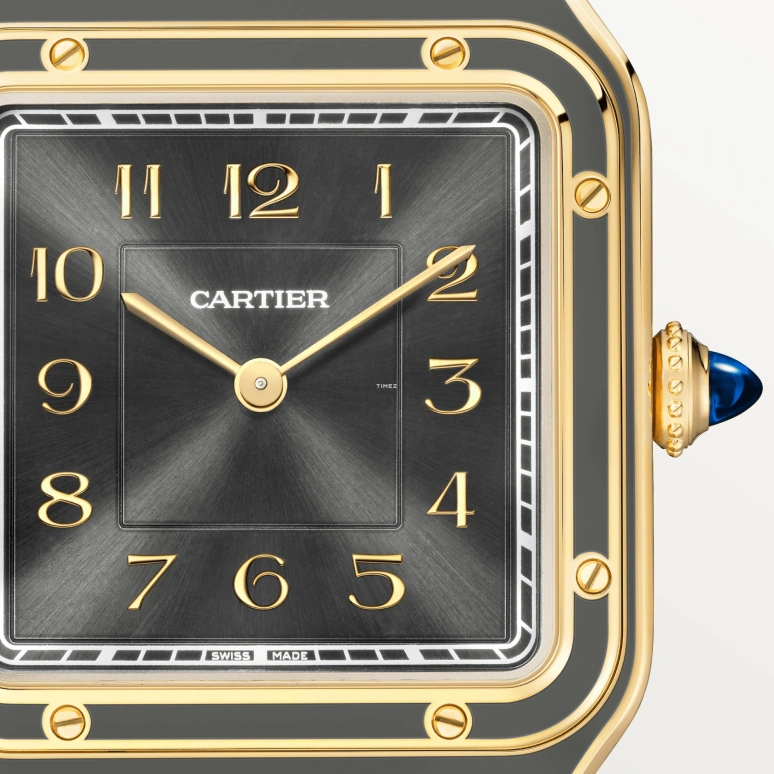 Cartier,Santos de Cartier 43.50x31.40mm,43.50x31.40mm,Yellow Gold,Grey,Handwound,36hours,In-house Caliber,WGSA0097