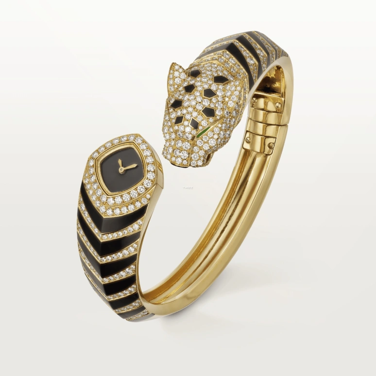 Cartier,Panthère de Cartier 18mm,18mm,Yellow Gold,Black,Quartz,Sapphire,Crystal Glass,Setting,Diamonds,HPI01369