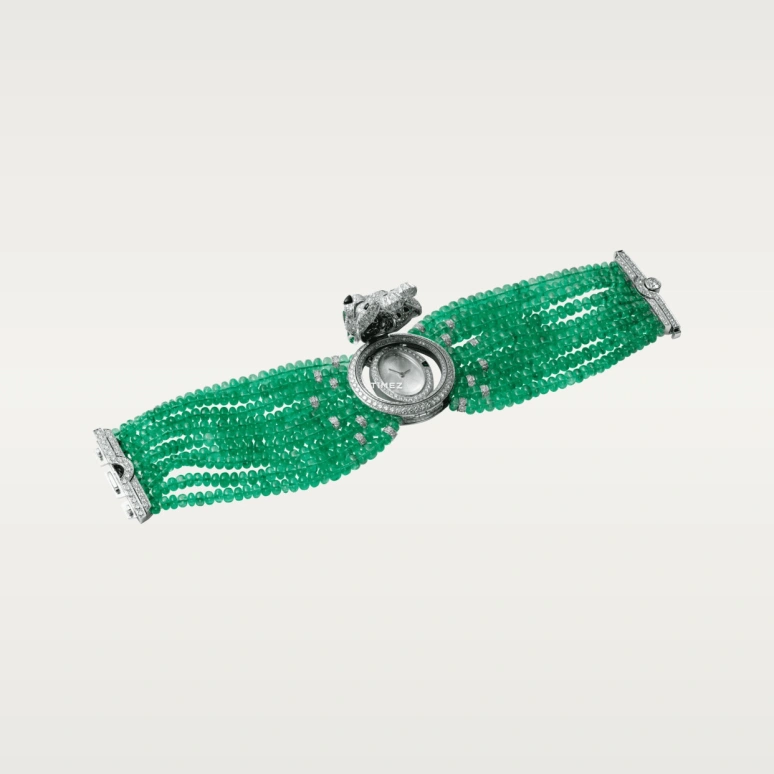Cartier,High Jewelry Watches ,White Gold,Silver,Quartz,Silver,Green,Diamonds,Onyx,Emerald,HPI00543