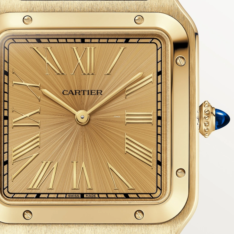 Cartier,Santos de Cartier 46.60x33.90mm,46.60x33.90mm,Yellow Gold,Gold,Handwound,36hours,In-house Caliber,WGSA0111