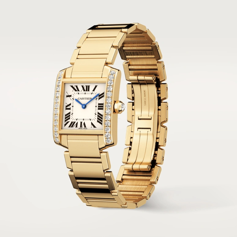 Cartier,Tank 24.97x29.95mm,24.97x29.95mm,Yellow Gold,Silver,Quartz,Sapphire,Crystal Glass,Square,WJTA0025