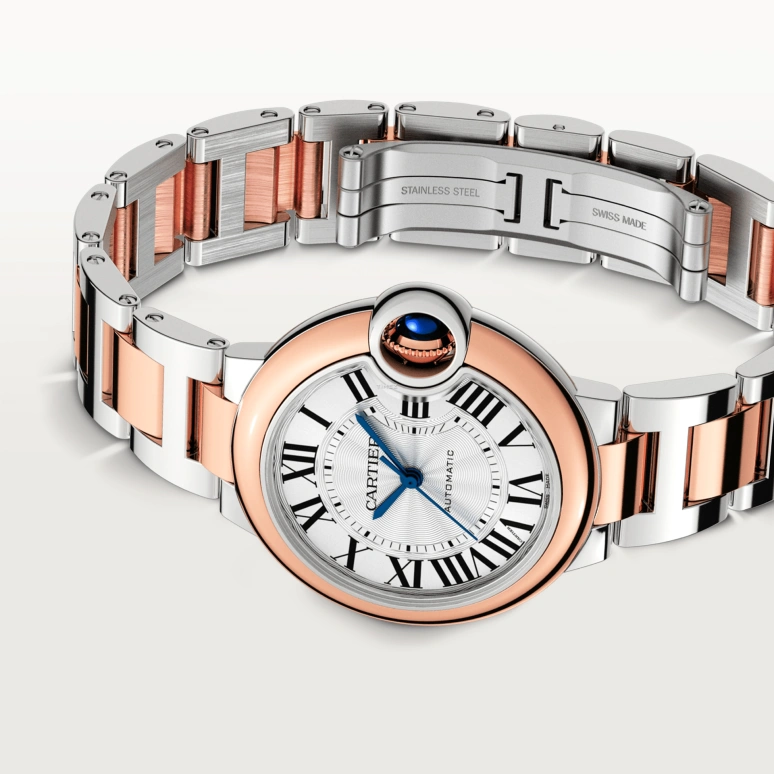 Cartier,Ballon Bleu de Cartier 33mm,33mm,Stainless Steel,Rose Gold,Silver,Automatic,Sapphire,Crystal Glass,Round,W2RB0032
