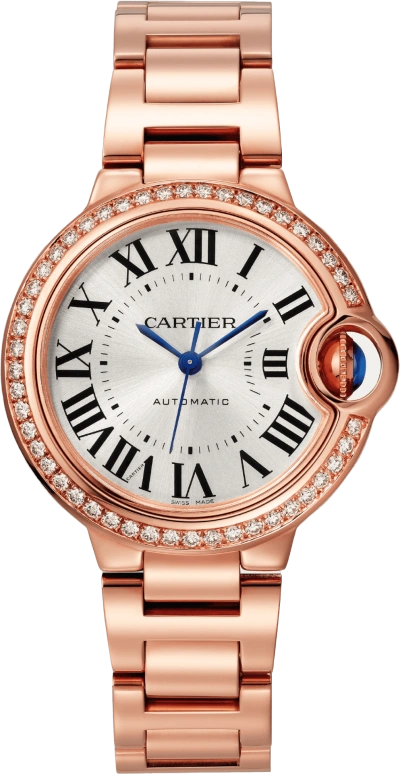 Cartier,Ballon Bleu de Cartier 33mm,33mm,Rose Gold,Silver,Automatic,Sapphire,Crystal Glass,Round,WJBB0063