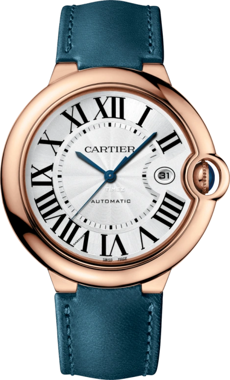 Cartier,Ballon Bleu de Cartier 42.10mm,42.10mm,Rose Gold,Silver,Automatic,Day,Sapphire,Crystal Glass,WGBB0049