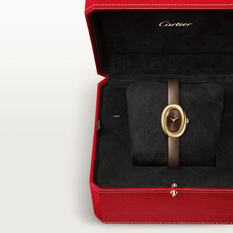 Cartier,Baignoire 24.60x18.70mm,24.60x18.70mm,Yellow Gold,Brown,Quartz,Sapphire,Crystal Glass,Oval,WGBA0031